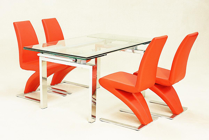 Crystal Extending Glass Top Dining Set With 4 Ankara Chairs